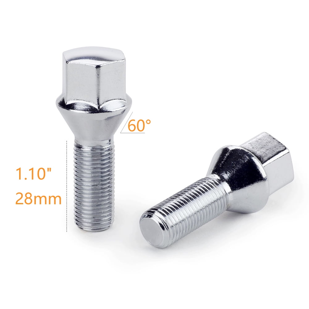 10 PCS CHROME 14X1.5 CONE SEAT LUG BOLTS 1.11'' 28MM THREAD FIT AUDI MERCEDES