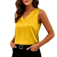 thumbnail image 3 of Women's Silk Satin Tank Tops V Neck Casual Camisoles Sleeveless Business Work Blouses Dressy Summer Shirts,Yellow M, 3 of 8