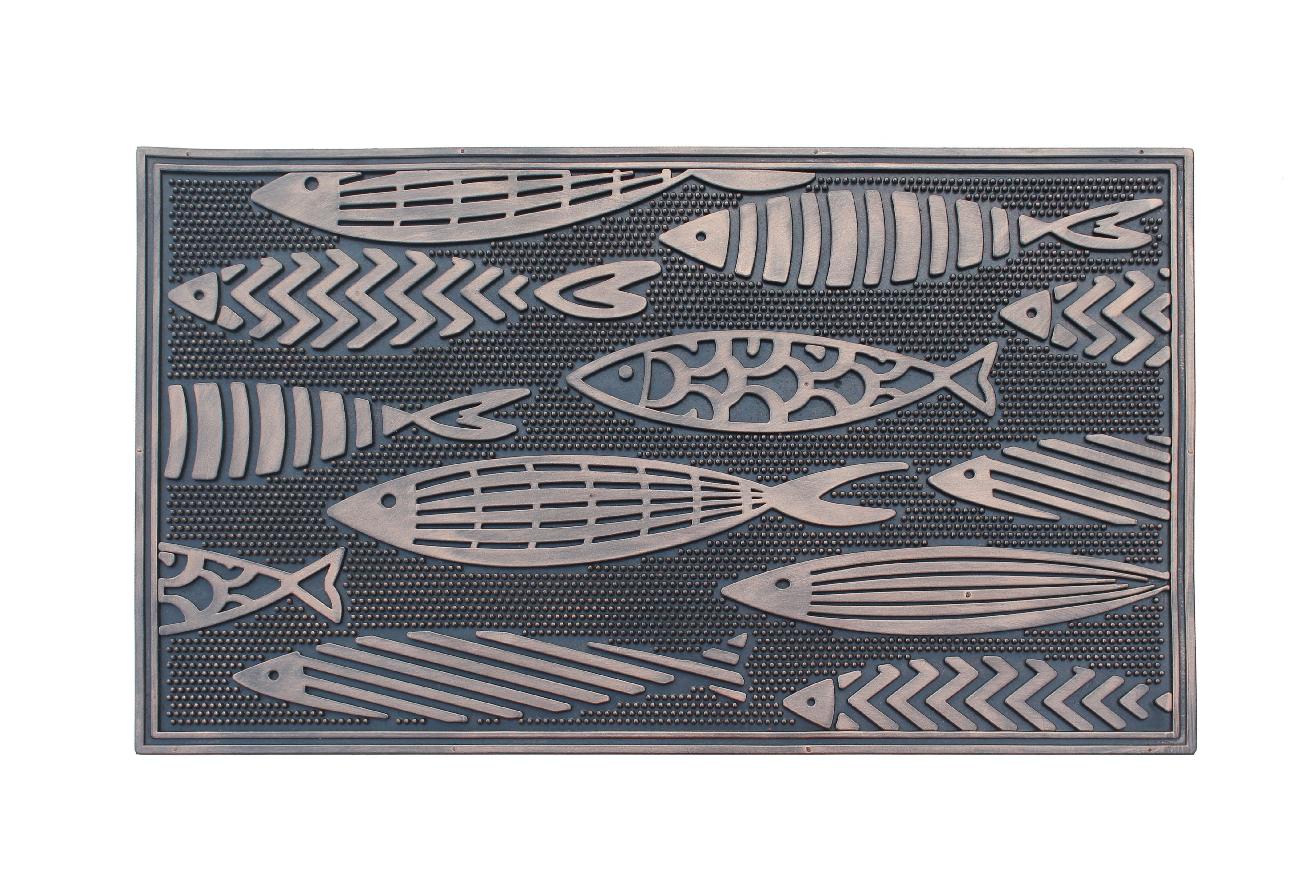 Fish Rubber Pin Mat, Beautifully Copper Hand Finished, NonSlip, Durable Heavy Duty Doormat, 18