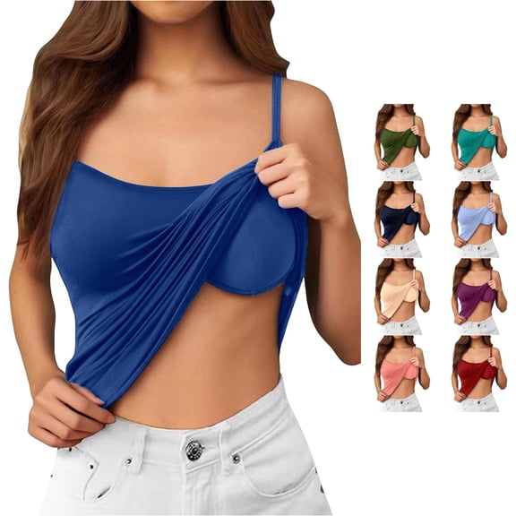HAYIMI Women Seamless Spaghetti Strap Built In Bra Camisole Soft Comfort Stretch Sleeveless Tank Tops With Light Support And Smooth Back Design Summer Round Neck Solid Color Stylish Vests
