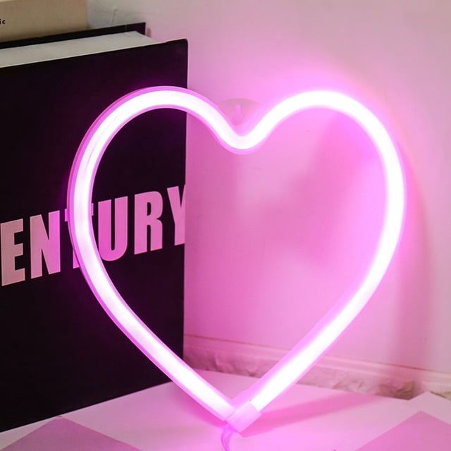 Luces de neón LED con forma de corazón para San Valentín | Lámpara decorativa con alimentación USB para dormitorio, centro comercial y decoración de fiestas | 21 x 20 cm, rosa o blanco