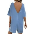 thumbnail image 4 of OVBMPZD Shorts Women's Jumpsuit Blue Short Sleeve Dressy Striped Flowy Baggy Pockets Jumpsuits Women's Romper M, 4 of 9