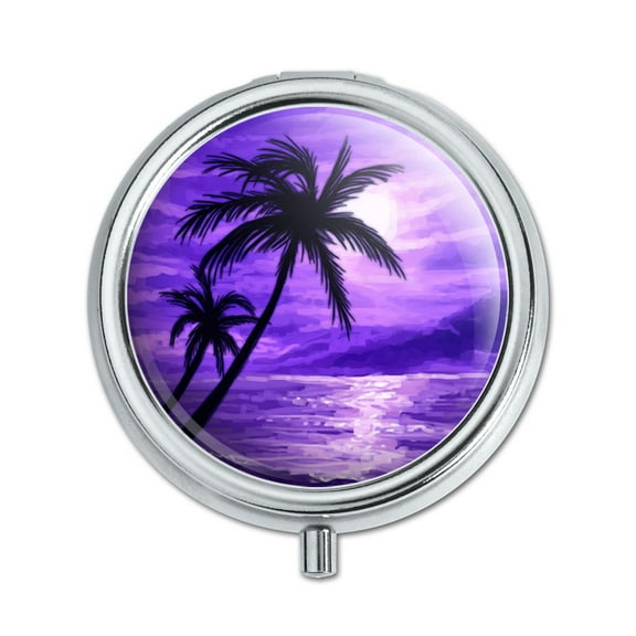 Sunset Beach Palm Tree Hawaii Paradise Purple Pill Box