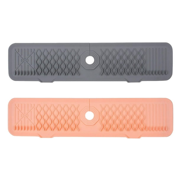 2 alfombrillas de silicona para grifo de fregadero de cocina con ranuras elevadas en la superficie plegables rosa gris