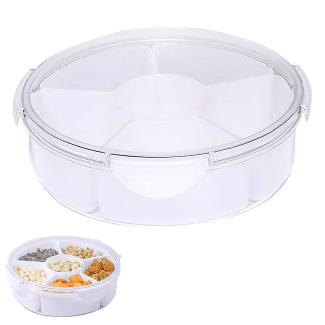 ZTTD 1 Paquet Plateau de Légumes avec Couvercle pour Réfrigérateur, Plateau de Service Transparent Divisé avec Rangement de Collations à 6 Compartiments pour Fête, Plateau de Fruits Réutilisable pour Bacs d'Organisateur de Réfrigérateur