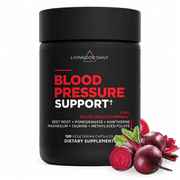 Livingood Daily Blood Pressure Support, Heart Health Supplement w/ Beet Root, Pomegranate, Hawthorn, Magnesium & Taurine, Vegan, 120 Capsules