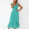 thumbnail image 4 of Dezsed Women's 2025 Summer Boho Dresses Spaghetti Strap Square Neck Solid Color Ruffle A Line Beach Long Maxi Dress Sky Blue L, 4 of 9