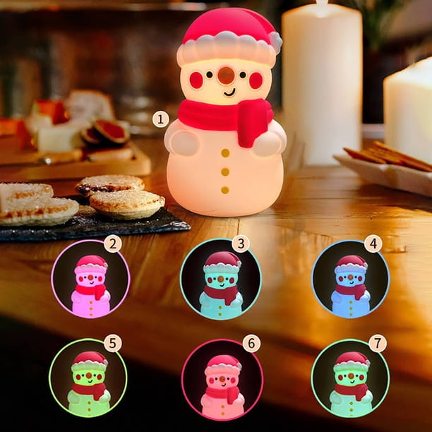¡Compra Inteligente!, Muñeco de nieve navideño que acaricia la luz Luz colorida Regalo de Navidad para niños Cabecera de dormitorio Luz de noche Luz complementaria Akmoler