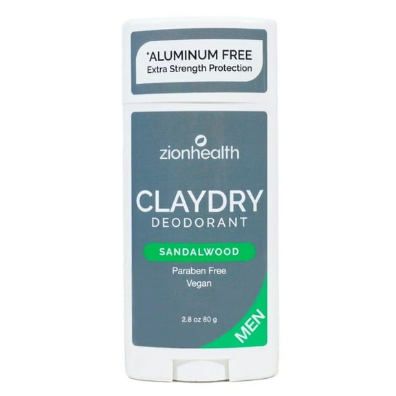 Zoin Health Clay Dry Extra Strength Protection Aluminum Free Deodorant for Men, Sandalwood, 2.8 oz