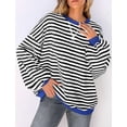 thumbnail image 5 of Women Oversized Striped Crewneck Sweatshirt Long Sleeve Pullover Tops Casual Loose Workout Shirt, 5 of 7