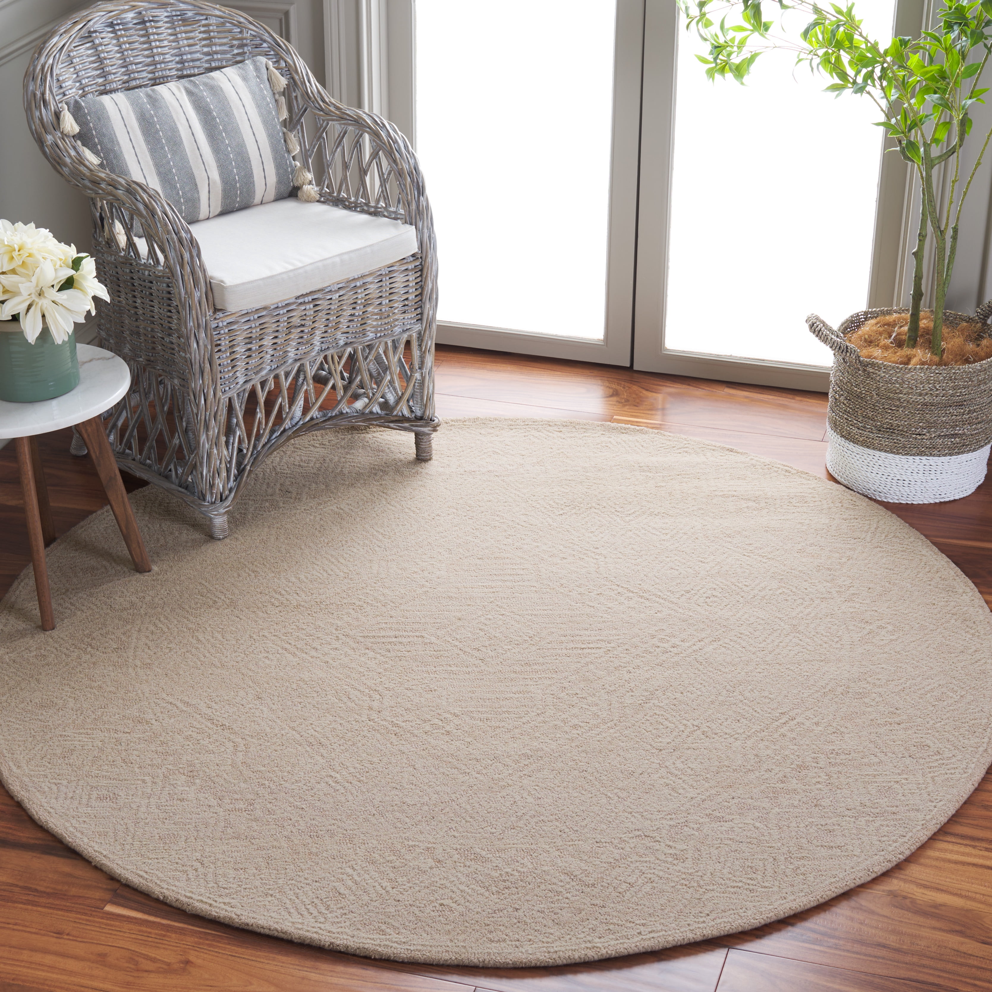 SAFAVIEH Textural Dimitri Geometric Area Rug, Beige/Blush, 6' x 6' Round