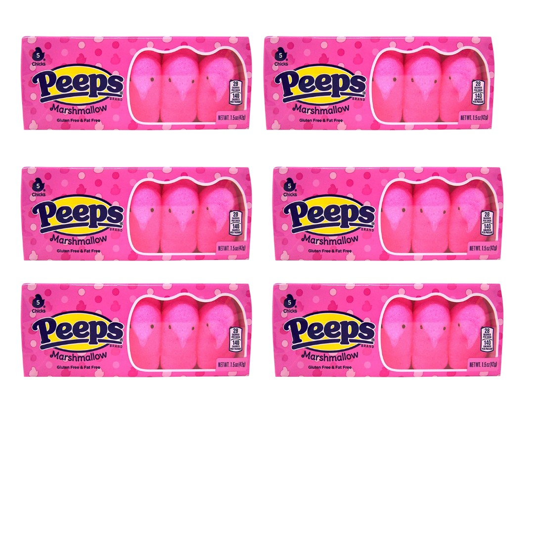 Easter Peeps Marshmallow Pink Chicks Easter Candy (Pack of 6),5 Count/Pack Treats for Easter Baskets and Decorations