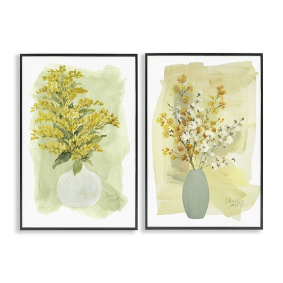 Stupell Industries Yellow Wildflowers in Bloom Floral & Botanical Painting Black Framed Art Print Wall Art, 12 x 18, Set of 2