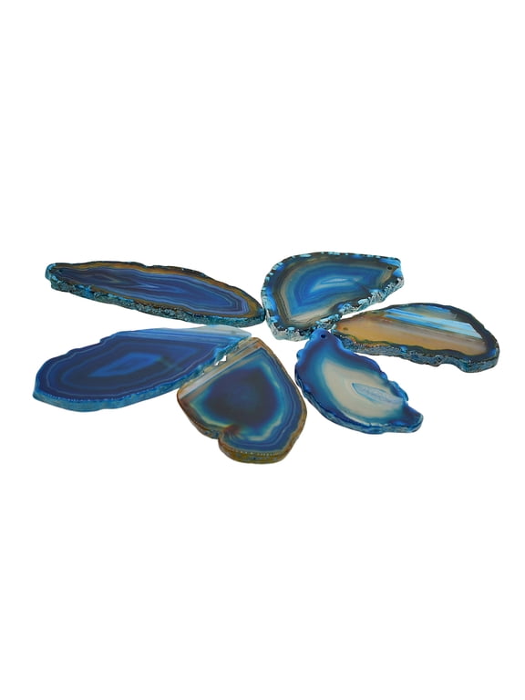 6Pc Beautiful Irregular Geode Agate Slices Pendant For Jewelry Making Charms. navyblue