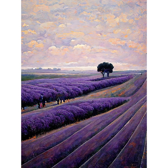 Lone Tree In A Field Of Purple Lavender Flowers Unframed Wall Art Print Poster Home Decor
