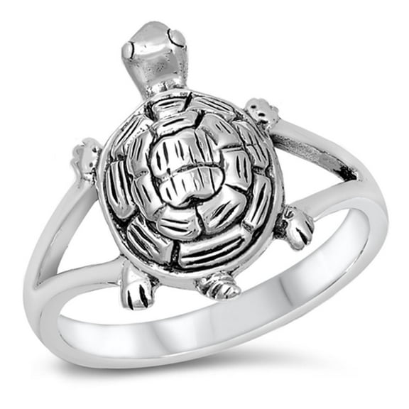 Oxidized Turtle Animal Friendship Ring .925 Sterling Silver Band Jewelry Female Male Unisex Size 8
