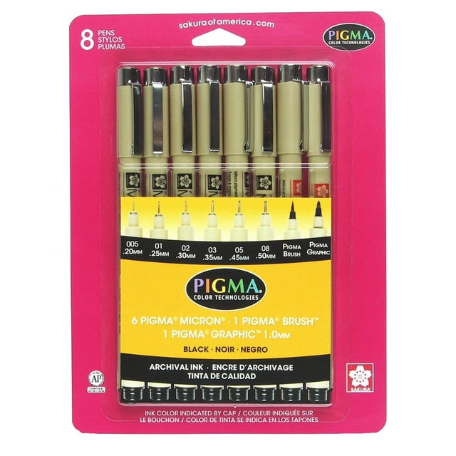 Sakura Pigma Micron De 8 Piezas, Gráfico Y Pincel M 30067 Pigma 1 Set de Estilografos