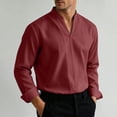 thumbnail image 2 of LEAVINGSUO Mens Dress Shirts Stand Collar Solid Color Casual Button Pocket Long Sleeve Shirt Wine L, 2 of 6