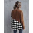 thumbnail image 3 of Soft Color Block Buffalo Checkered Print Long Sleeve Tee Top for Women, 3 of 3