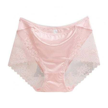 

Xmarks Womens Sexy Lace Underwear Mid Waist Panties Seamless Briefs Pink M