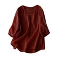 thumbnail image 1 of Penkiiy Chemises en Coton et Lin à Manches Courtes pour Femmes Été Col Rond Ample Décontracté Boho Vintage Brodé Blouse Hauts 2TG Rouge, 1 of 3