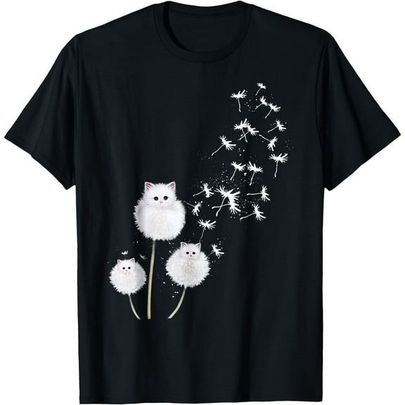 Cat Dandelion Flower Unisex T-Shirt for Men Women Kids Toddler