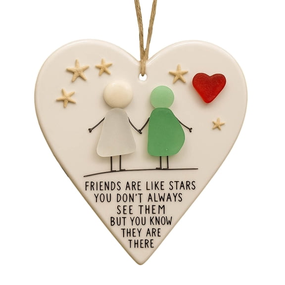 Cheapark Heart-shaped Sea Glass Friendship Decoration - Artisan-Made Sea Glass Ornaments, Eternal Friendship Heart, Perfect for Christmas Tree & Holiday Gifting