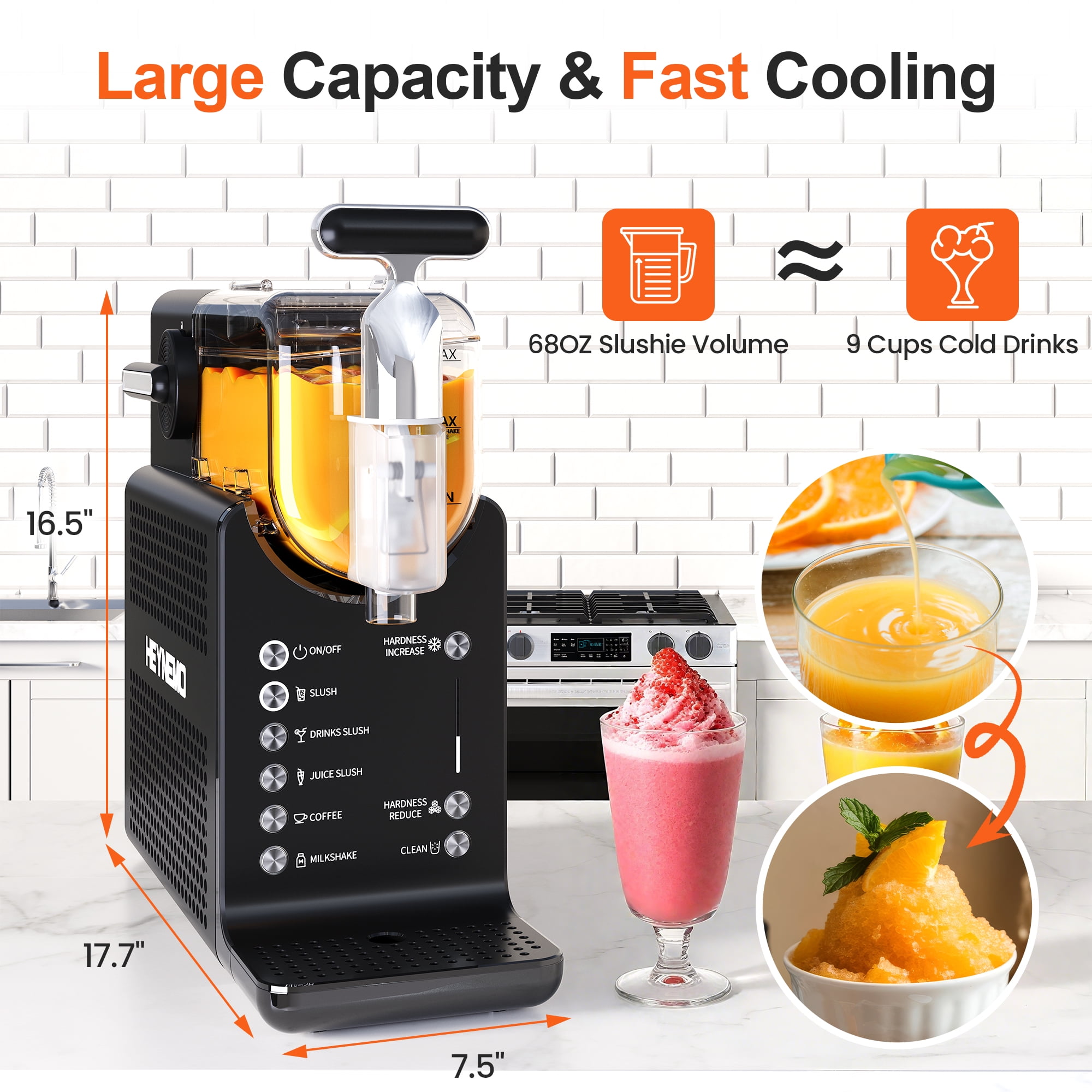 CozyHom Slushie Machine for Home: 68oz Single-Tank Frozen Drink Maker with Rapid Chill Technology, Self-Cleaning System & 5 Drink Modes, Keep Drinks Cold up to 12 Hours, ETL Certified, Black