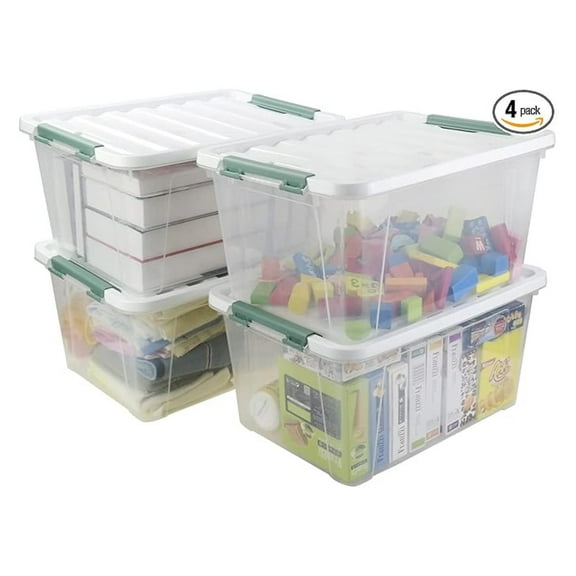 36 Quart Large Plastic Storage Box, Clear Plastic Storage Totes, 4 Packs