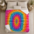 thumbnail image 5 of Magenta Tie Dye Sofa Scene, Bold Retro Boho Style for Tie Dye Lovers, Rainbow Sunburst Mantel Theme and Halloween Gift, Warm Flannel Blanket for Bedroom Living Room, Home Decor, 5 of 9
