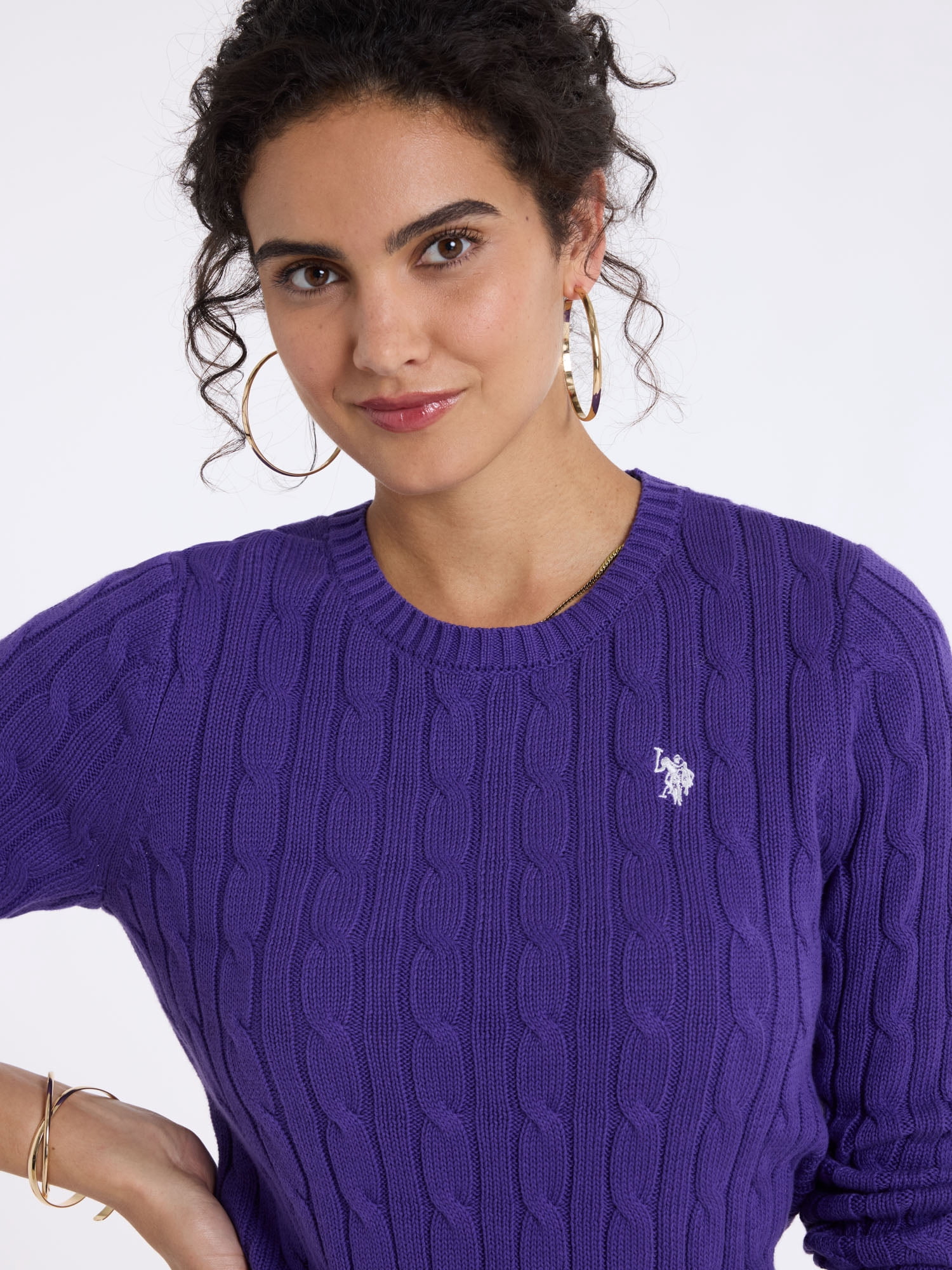 U.S. Polo Assn. Women's Classic Cable Crew Neck Sweater, Sizes XS-XL