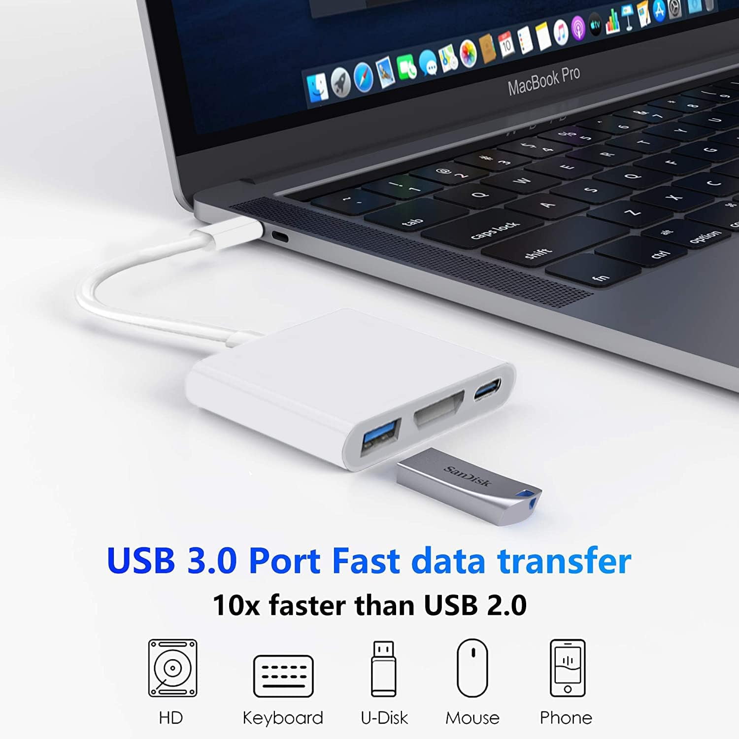 REQO USB-C Digital AV Multiport Adapter, Digital AV Dongle with HDMI 4K@60Hz & USB-A 3.0 & 100W Charge for 15, MacBook Pro Air M1 M2 M3, Pro, iMac