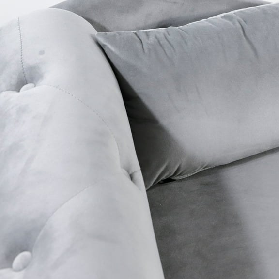 Grey Velvet Chair For Bedroom - Rolled Armrest, Spacious And Storage Construction Chaise With Extra Space Upholstery, Stable Wood Frame