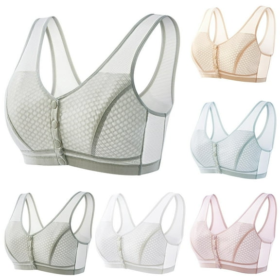 HVOBTTY Womens Front Closure Bra, Bras for Women, Women's Nylon Bra Summer Thin Stainless Steel Rim Breathable Front Buckle Large Underwear Beige, 80B