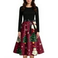 thumbnail image 4 of Christmas Dresses for Women Women's Fashion Round Casual Slim Fit Christmas Print Large Swing Long Sleeve Dress for Holiday Party,Deep Red,2XL, 4 of 5