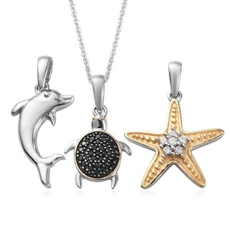Shop LC Round Zircon Black Spinel Starfish Turtle Dolphin Necklace 925 Sterling Silver Platinum Rhodium Plated Pendant Bridal Anniversary Engagement Wedding Size 20" Ct 0.4 For Women Jewelry