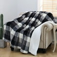 thumbnail image 5 of Buffalo Plaid Sherpa Fleece Throw Blanket, Double-Sided Checkered Super Soft Luxurious Bedding Blanket 60 x 80 inches, Black/White, 5 of 6