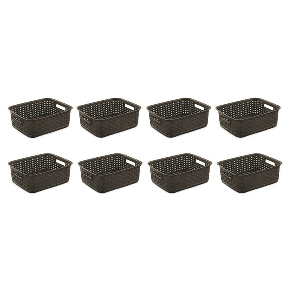 Sterilite 11 Inch Small Weave Storage Organizer Basket, Espresso (32 Pack)