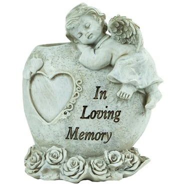 Northlight 6.5" Religious "In Loving Memory" Sleeping Bereavement Angel Outdoor Garden Statue Bud Vase
