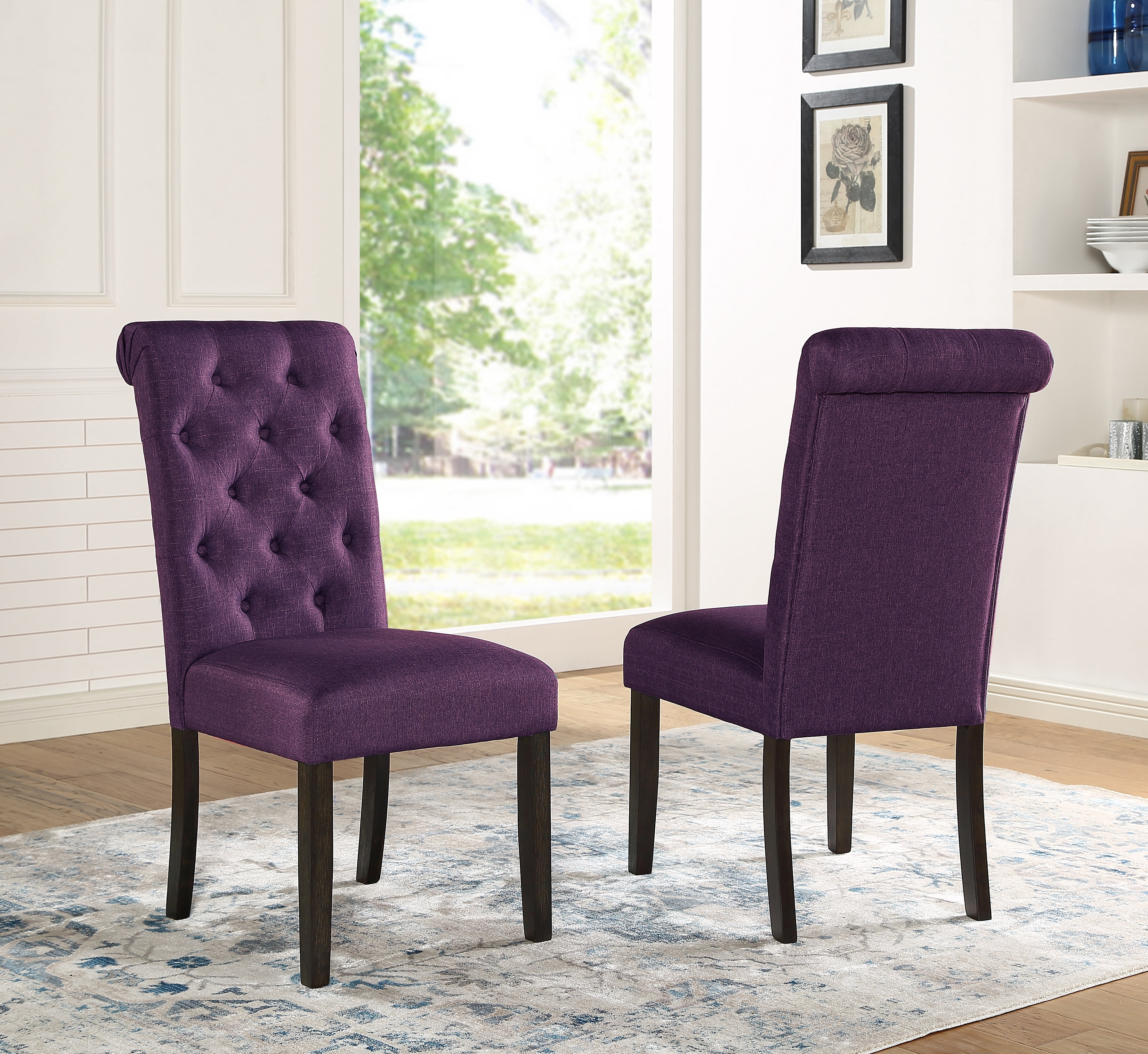 Roundhill Furniture Leviton Urban Style Dining Set, 30'' Height Table with 4 Chairs and Bench, Purple