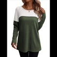 thumbnail image 2 of Camisetas de Punto Gofre para Mujer, Camisetas de Larga con Bloques de Color y Detalle de Botones, Túnicas Verde Oliva M, 2 of 10