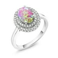 thumbnail image 2 of Gem Stone King 925 Sterling Silver Oval Pink Simulated Opal Halo Engagement Ring for Women (2.25 Cttw, Gemstone October Birthstone, Oval Cabochon 8X6MM, Size 8), 2 of 4