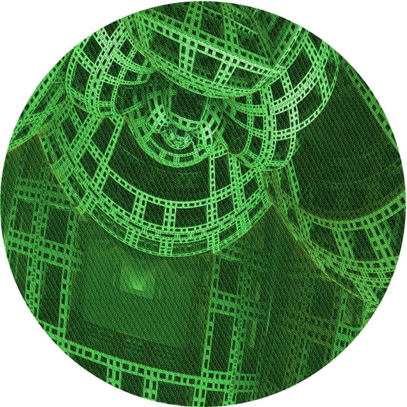 Ahgly Company Machine Washable Indoor Round Transitional Deep Emerald Green Area Rugs, 5' Round