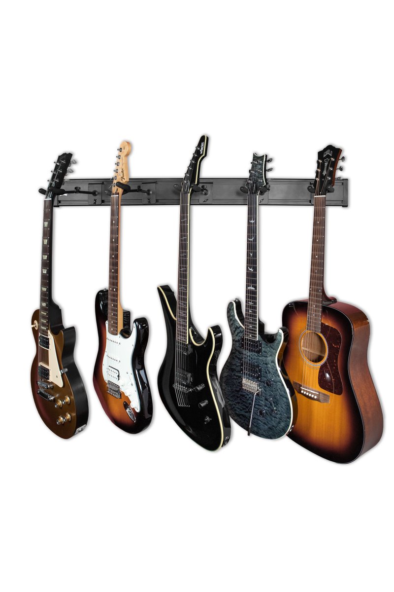 Wall Mounted 5Space Slatwall Guitar Hanger in Black