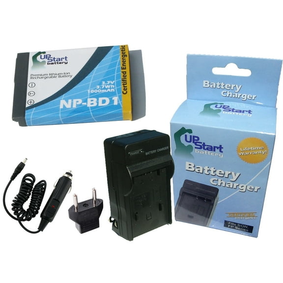 Sony Cyber-shot DSC-T200 Battery and Charger with Car Plug and EU Adapter - Replacement for Sony NP-BD1 Digital Camera Batteries and Chargers (1000mAh, 3.7V, Lithium-Ion)