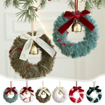 Yhmxh Christmas Hanging Ornaments Gold Bells, Christmas Tree Decoration with Red Bow, Small Plush Wreath Xmas Winter Party Hanging Decorations for Kitchen Cabinets, Window, Christmas Wreath Decor