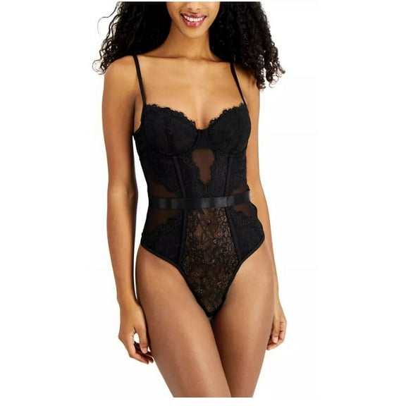 Inc International Concepts Women's Lace Cutout Lingerie Bodysuit-Black Large