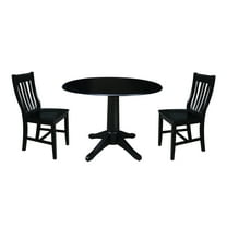 International Concepts 42" Round Solid Wood Dual Drop Leaf Pedestal Table with 2 Chairs, Black