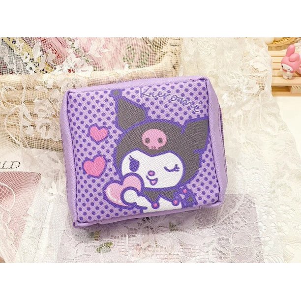 Kawaii Sanrios My Melody Cinnamonroll-Bolsa de almacenamiento de servilletas sanitarias para mujer, tampones de dibujos animados, Mini cosméticos, monedero, regalo