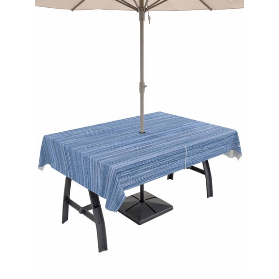 Outdoor Tablecloths with Umbrella Hole & Zipper, Blue Pattern 60 x102 Inch Rectangle Tablecloths, Vintage Abstract Minimalist Art Waterproof Table Cloth, Patio/Pool/Picnic Table Covers